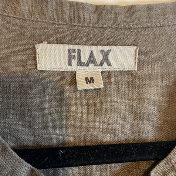 Flax Olive Green Long sleeved button up Linen Tunic Top Blouse Sz Medium - Picture 2 of 11